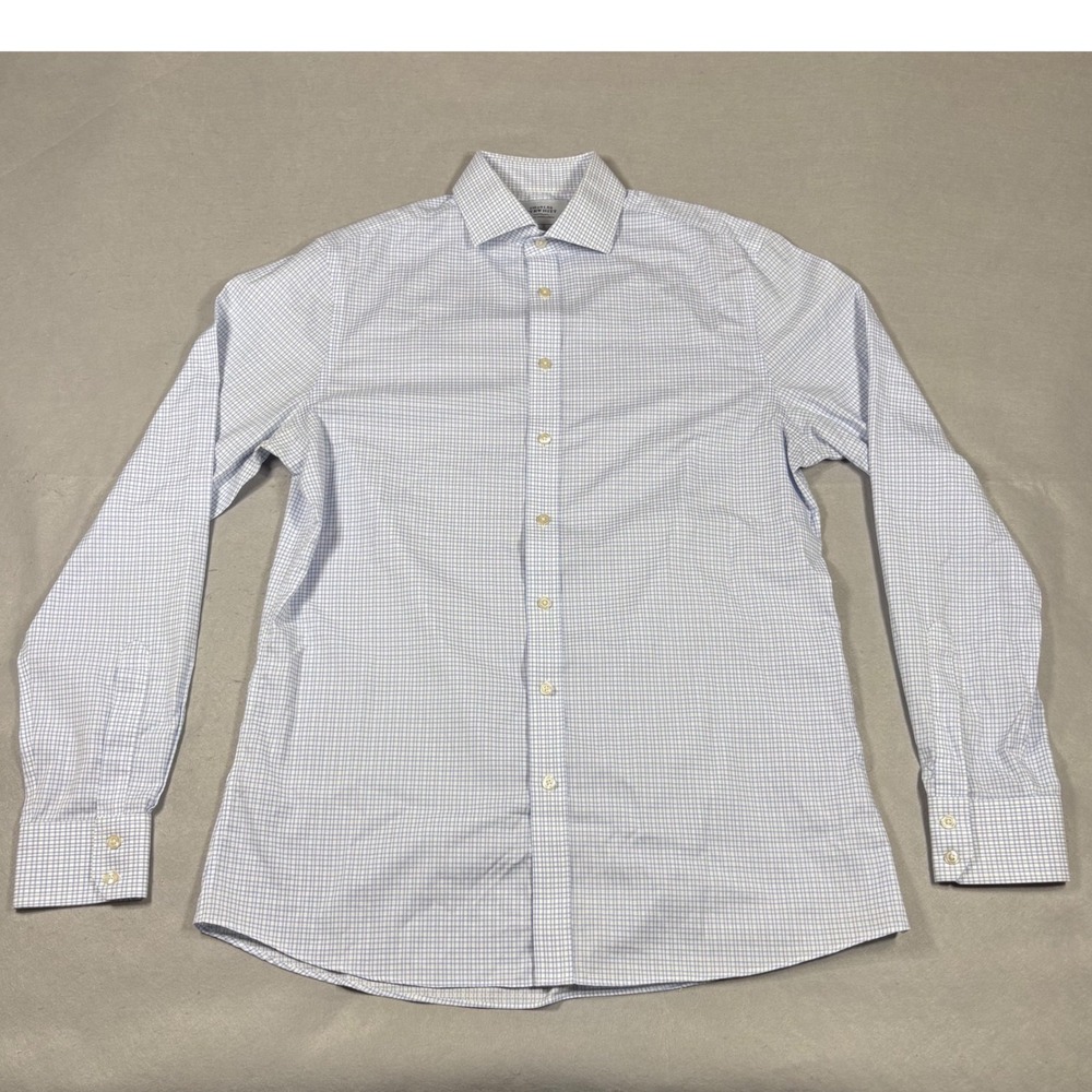 Charles Tyrwhitt Mens Non Iron Slim Fit Dress Shirt 16.5 38in Blue Micro Check